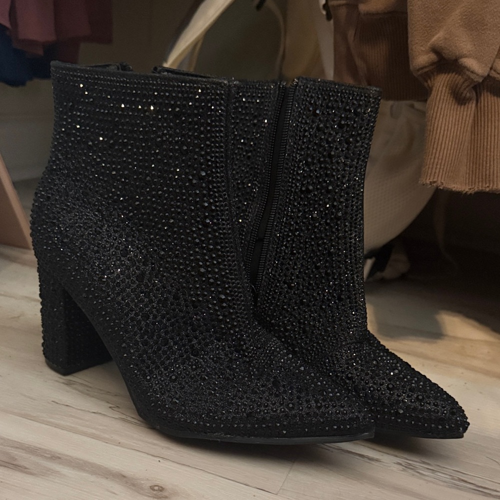 Black rhinestone Ankle Boots